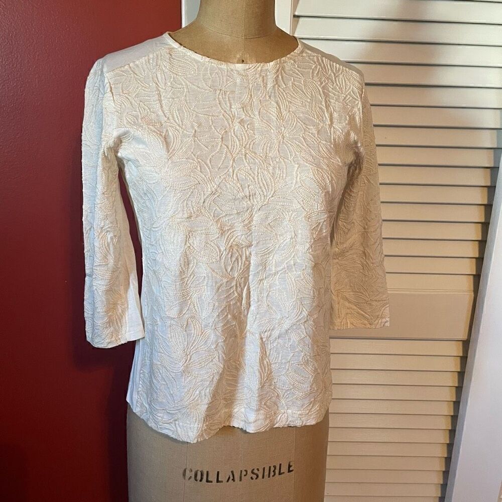 J CREW | cream embellished front 3/4 sleeve top XS